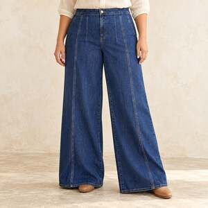 Chicos High Rise Wide Leg Palazzo Jeans 12 Medium Blue 70s Inspired Trousers